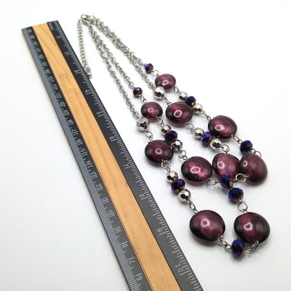 Purple Flat Round Beaded Necklace, Purple Crystal Beads, Two Strands, 24 Inches - Picture 7 of 10